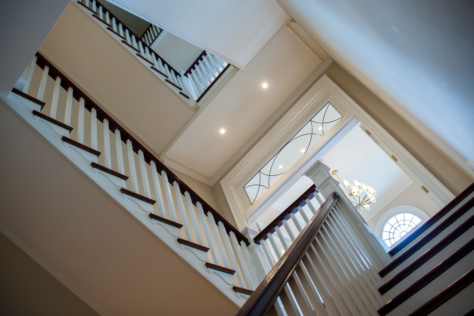 Image may contain Architecture Building House Housing Staircase Handrail Window Foyer and Indoors